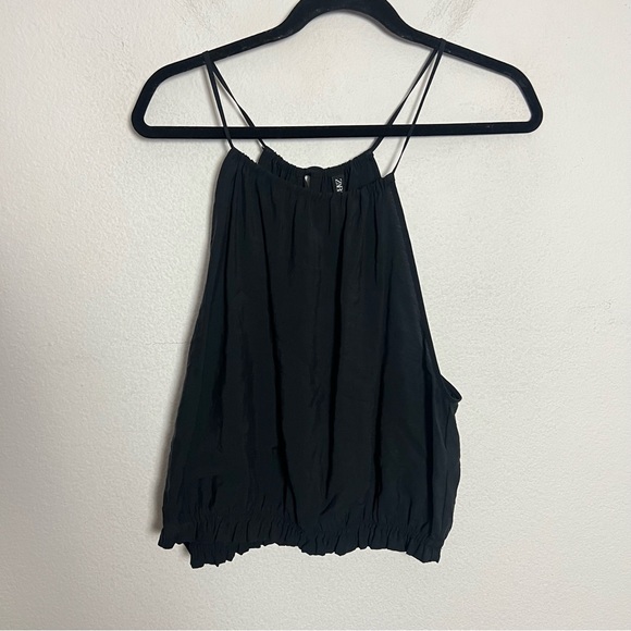 Zara Black Modal Halter Tie Ruched Crop Top Sleeveless Size XL - Picture 3 of 8